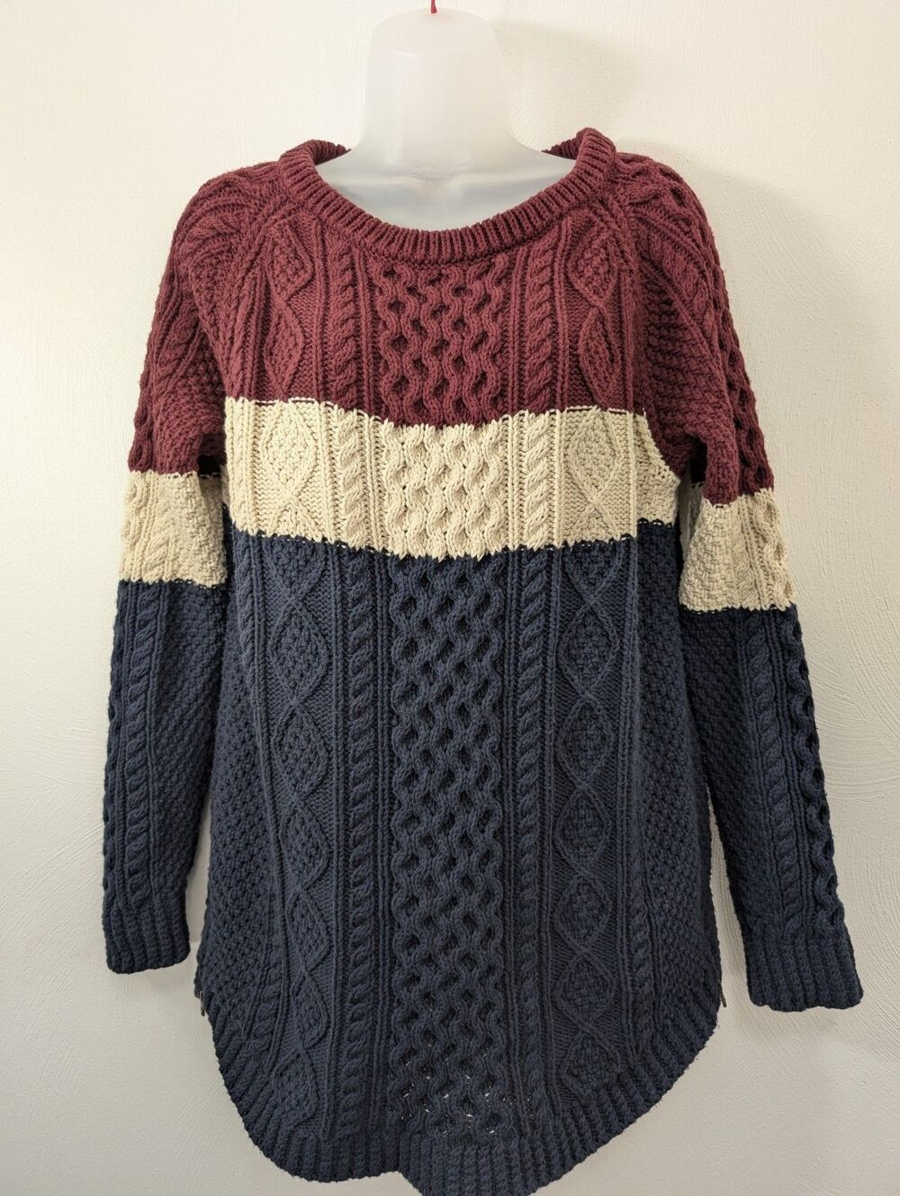 LL Bean Womens M Signature Fisherman Oversized Tunic Sweater Heavy Cotton EUC - Picture 3 of 11